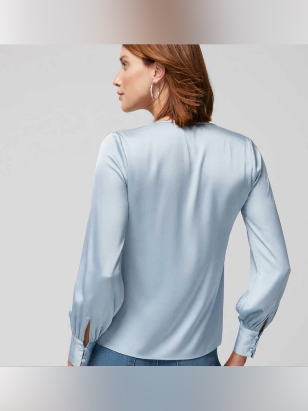 WHBM White House Black Market Blue Satin Blouse Top L V-Neck NWT - Picture 2 of 7
